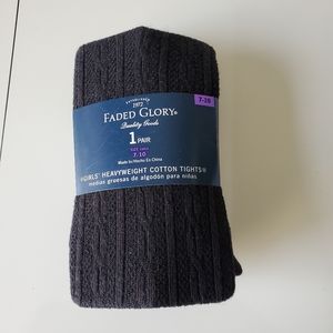 NWT Faded Glory Girls Gray Heavyweight Cotton Tights, Size 7-10
